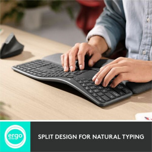 Logitech Ergo K860 for Business (Graphite) - Brown Box - Wireless Connectivity - Bluetooth - 32.81 ft (10000 mm)