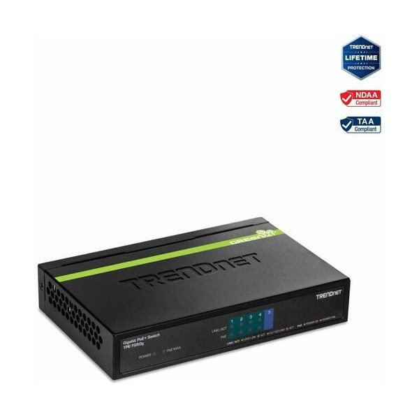 TRENDnet 5-Port Gigabit PoE+ Switch, 31 W PoE Budget, 10 Gbps Switching Capacity, Data & Power