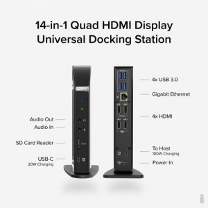 Plugable Plugable USB-C Quad HDMI Docking Station - for Notebook/Monitor - Memory Card Reader - SD, SDHC, SDXC, MultiMediaCard