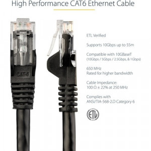 StarTech.com 10ft CAT6 Ethernet Cable - Black Snagless Gigabit - 100W PoE UTP 650MHz Category 6 Patch Cord UL