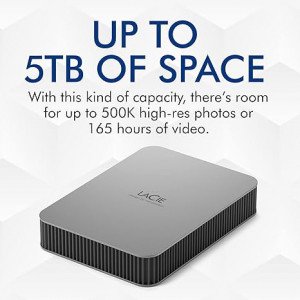 LaCie STLP1000400 1 TB Portable Hard Drive - External - Moon Silver - MAC, Desktop PC Device Supported - USB 3.1 Type C