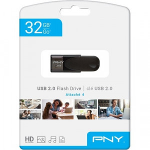 PNY 32GB Attaché 4 2.0 Flash Drive - 32 GB - USB 2.0 Type A - Black - 1 Year Warranty