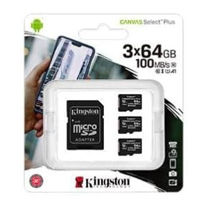 Kingston Canvas Select Plus 64 GB Class 10/UHS-I (U1) V10 microSD - 3 Pack - 100 MB/s Read