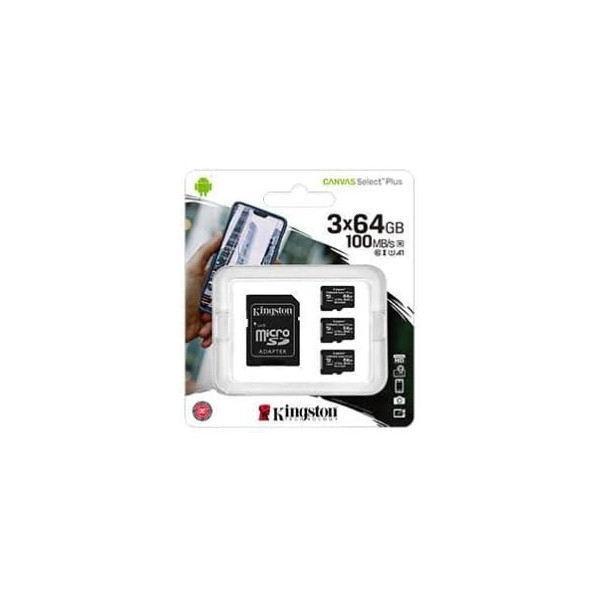 Kingston Canvas Select Plus 64 GB Class 10/UHS-I (U1) V10 microSD - 3 Pack - 100 MB/s Read