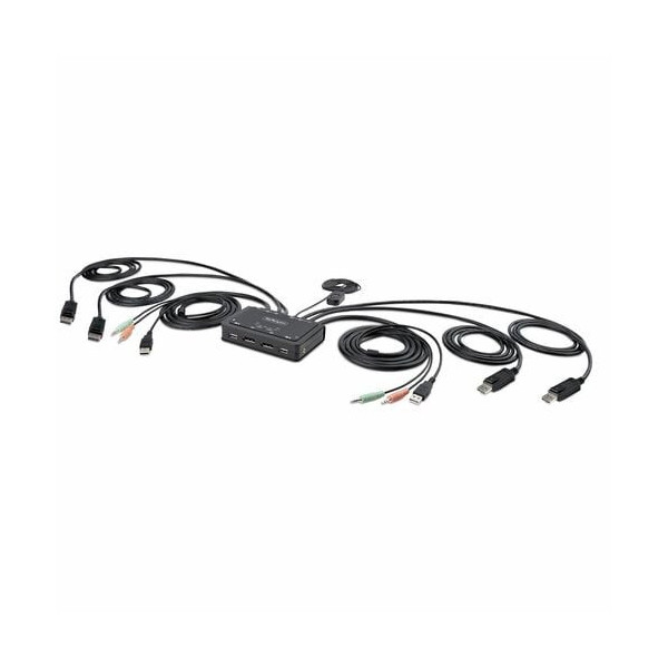 StarTech.com 2-Port Dual-Monitor DisplayPort Cable KVM Switch, 4K 60Hz, Compact KVM with 5ft/1.5m Integrated Host Cables