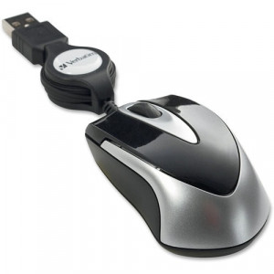 Verbatim Mini Travel Optical Mouse - Black - Optical - Cable - Black - 1 - USB - 1000 dpi - Scroll Wheel - 3 Button(s)