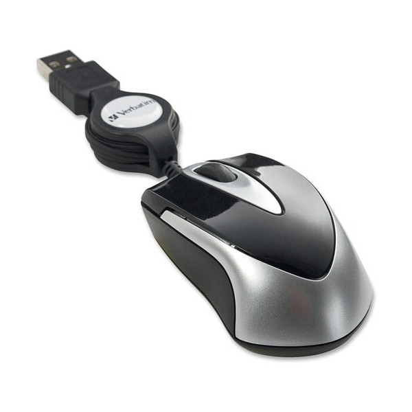 Verbatim Mini Travel Optical Mouse - Black - Optical - Cable - Black - 1 - USB - 1000 dpi - Scroll Wheel - 3 Button(s)