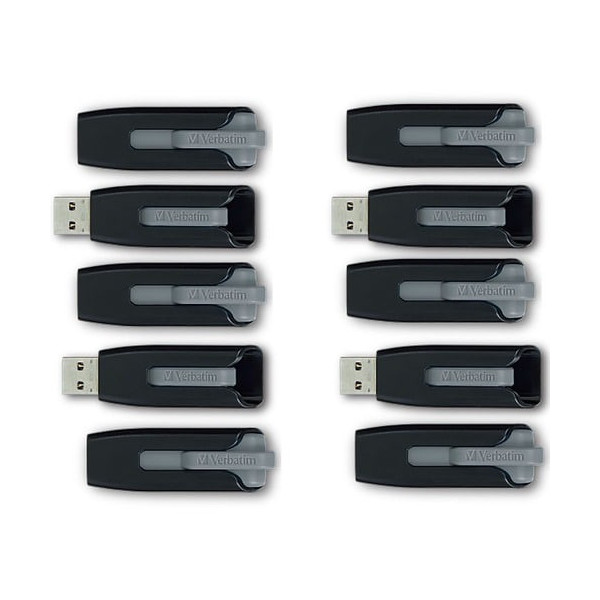 Verbatim Store 'n' Go V3 32GB USB 3.2 (Gen 1) Flash Drive - 32 GB - USB 3.2 (Gen 1) Type A - Gray - Lifetime Warranty - 10 Pack