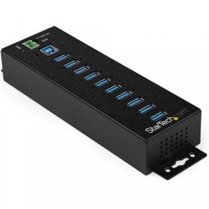 StarTech.com 10 Port USB Hub w/ Power Adapter - Metal Industrial USB 3.0 Data Hub - Din Rai