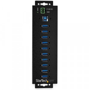 StarTech.com 10 Port USB Hub w/ Power Adapter - Metal Industrial USB 3.0 Data Hub - Din Rai