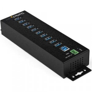 StarTech.com 10 Port USB Hub w/ Power Adapter - Metal Industrial USB 3.0 Data Hub - Din Rai