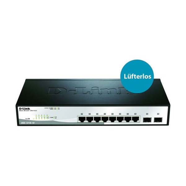 D-Link 10-Port Gigabit Web Smart Switch Including 2 Gigabit SFP Ports - 8 Ports - Manageable - Gigabit Ethernet