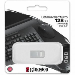 Kingston DataTraveler Micro 128GB USB 3.2 (Gen 1) Flash Drive - 128 GB - USB 3.2 (Gen 1) - 200 MB/s Read Speed - 5 Year Warranty