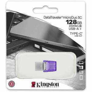 Kingston DataTraveler microDuo 3C USB Flash Drive - 128 GB - USB 3.2 (Gen 1) Type A, USB 3.2 (Gen 1) Type C