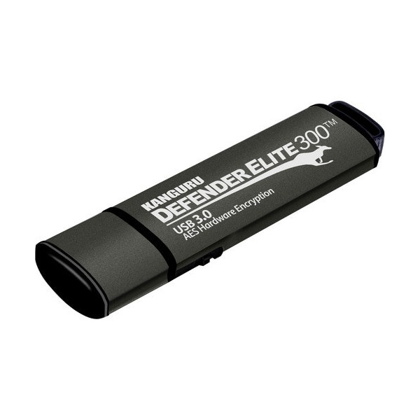 Kanguru Defender Elite300 FIPS 140-2 Certified, SuperSpeed USB 3.0 secure flash drive, 128G - 128 GB - USB 3.0 - Black