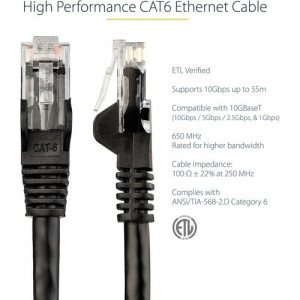 StarTech.com 12ft CAT6 Ethernet Cable - Black Snagless Gigabit - 100W PoE UTP 650MHz