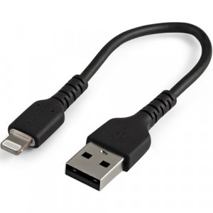 StarTech.com 6 inch/15cm Durable Black USB-A to Lightning Cable, Rugged Heavy Duty Charging/Sync