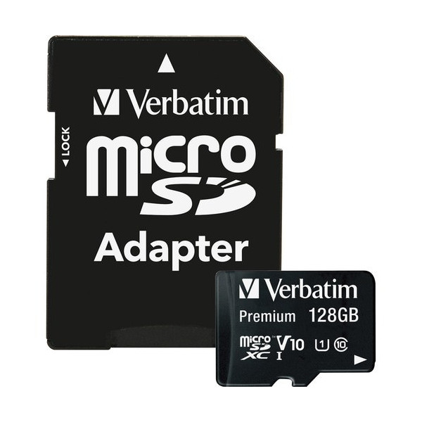 Verbatim 128GB Premium microSDXC Memory Card with Adapter, UHS-I Class 10 - 45 MB/s Read - Lifetime Warranty