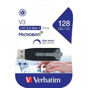 Microban 128GB Store 'n' Go V3 USB 3.2 Gen 1 Flash Drive - Gray - 128 GB - USB 3.2 (Gen 1) Type A - 80 MB/s Read Speed