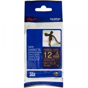 Brother PTouch Gold on Navy Ribbon Tape 12mmx4m - 15/32" Width - Direct Thermal - Navy Blue - 1