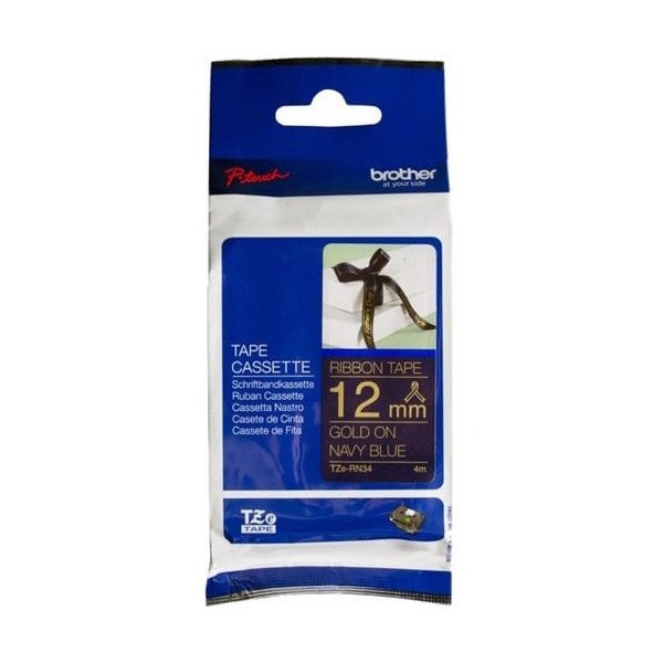 Brother PTouch Gold on Navy Ribbon Tape 12mmx4m - 15/32" Width - Direct Thermal - Navy Blue - 1