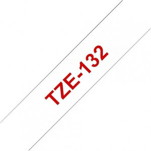 Brother TZe-132 Labelling Tape Cassette, Red on Clear, 12 mm (W) x 8 m (L), Laminated, Brother Genuine Supplies