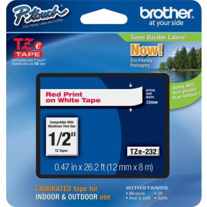 Brother P-touch TZe Laminated Tape Cartridges - 1/2" Width - Rectangle - White - 1 Each - Water Resistant - Grease Resistant,