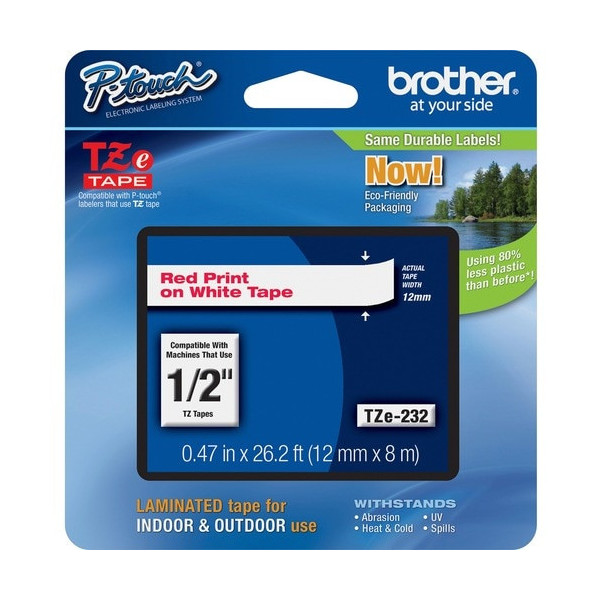 Brother P-touch TZe Laminated Tape Cartridges - 1/2" Width - Rectangle - White - 1 Each - Water Resistant - Grease Resistant,