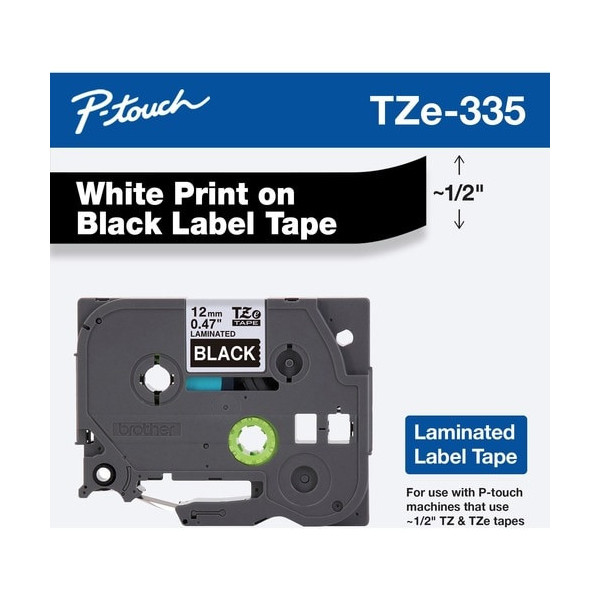 Brother P-touch TZe Laminated Tape Cartridges - 15/32" Width - Rectangle - Black - 1 Each - Water Resistant