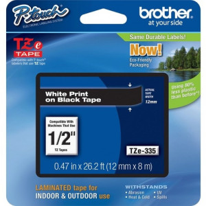 Brother P-touch TZe Laminated Tape Cartridges - 15/32" Width - Rectangle - Black - 1 Each - Water Resistant