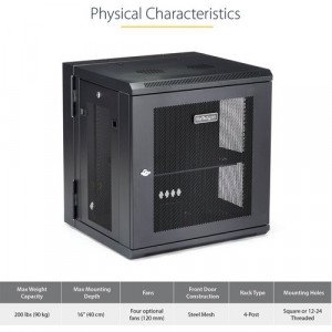 StarTech.com 12U 19" Wall Mount Network Cabinet - 16" Deep Hinged Locking Flexible IT Data Equipment Rack