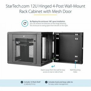 StarTech.com 12U 19" Wall Mount Network Cabinet - 24" Deep Hinged Vented Server Room Enclosure Locking