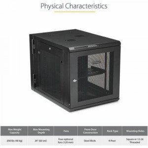 StarTech.com 12U 19" Wall Mount Network Cabinet - 24" Deep Hinged Vented Server Room Enclosure Locking