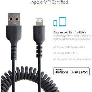 20IN 50CM USB TO LIGHTNING BLACK COILED CABLE